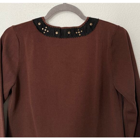 Yarns & Stitches Women's Brown Knit Studded Sweater Cardigan Size Small - Picture 12 of 13
